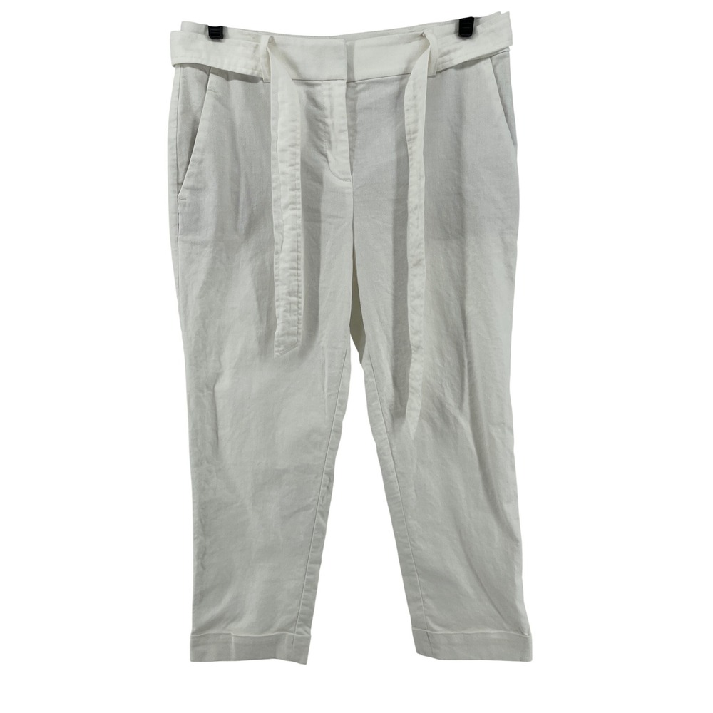 Loft Devin Slim Crop Pants Womens 4P White Cottage Linen Blend  Coastal Trousers